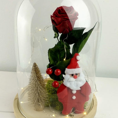 Cúpula navideña Papa Noel con rosa eterna Floreate